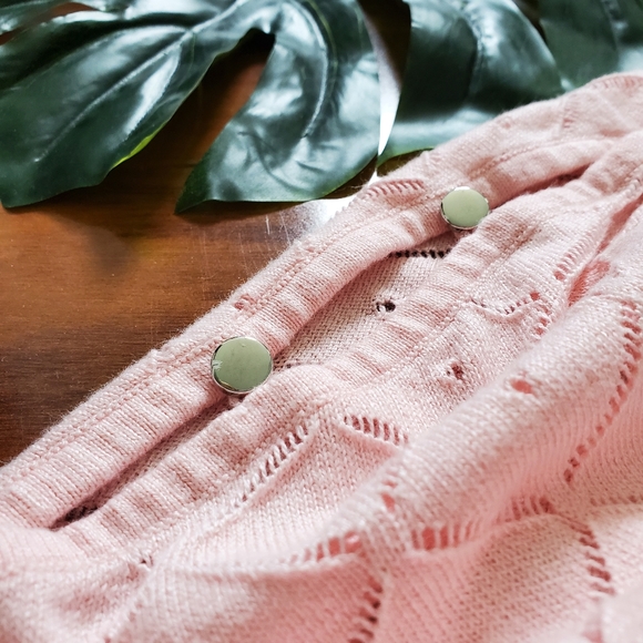 Light Pink Cap Sleeve Eyelet Pointelle Sweater - Picture 3 of 7